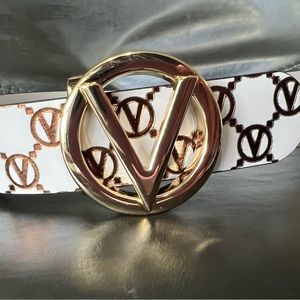 Valentino by Mario Valentino Guisy Monogram Leather Belt white gold Small